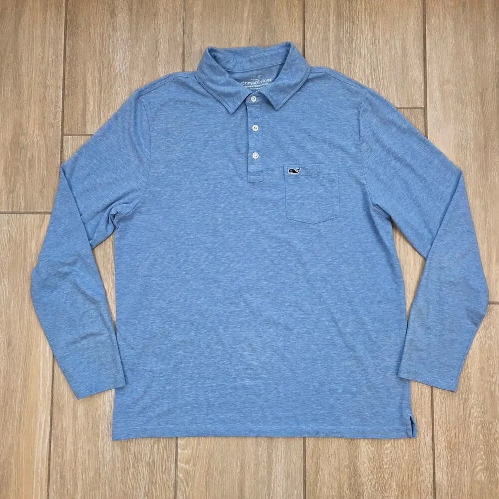 Vineyard Vines Edgartown Polo Mens M Blue Long Sleeve Pima Cotton Shirt